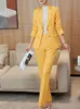 Modna damska pant garnituru Kobiety żółty czarny niebieski Khaki Khaki Work Business Worka noszenie kurtki i spodnie formalny 2 -częściowy zestaw blezer 240415