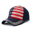 Softball American Flag Baseball Cap Sparkle Studded Flag Deim Hip Hop Hat Outdoor Casual Style Man Unisex Hat For Women Girls