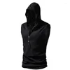 Men's Tank Tops Gym Casual All-match Hooded Vest Sleeveless Sweatshirt Solid Color Fitness Sports