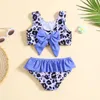 Women's Swimwear Girls Summer Beachwear Toddler Bowknot Leopard Printed Ruffles Two Piece Swimsuit Bikini High Waisted 2