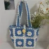 Shoulder Bags Bohemian Flower Hand Woven DIY Knitted Bag Women Woolen Daisy Totes Floral Girl's Rural Style Crochet Female