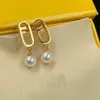 Eenvoudige 18K GOUD GOLD BRIEVEN BRIEVE LUXury Brand DesignersClassical Geometric Women Crystal Rhinestone Pearl Earring Wedding Party278l