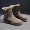 Boots Platform Suede Snow Ankle Warm Plush Lining Faux Fur Edge Chunky Heel Non Slip Rubber Sole Winer Ladies Footwear Shoes