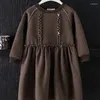 Robes de fille de style coréen robe d'hiver d'automne à manches longues à moitié col roulé à col roulé à la mode pour enfants H1616