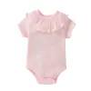 Één-stuks babymeisjes nieuwe rompers zomer korte mouw bodysuits 0312m pasgeboren peuters katoenen ruches playsuits overall onesie outfits