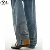 Jeans masculins à l'envers des poches concept les hommes femmes hautes taies bleu pantalon en jean droit de mode