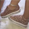 Casual Shoes 2024 Spring Autumn Sequin Lace-up Sneakers Women's Fashion All-match Plus Size Sparkle Slip On