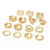 Geometric Hollow Flower Gold Plated Snake Shaped Multi Layered Titanium Steel Ring for Women