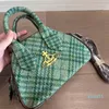 7A Högkvalitativ designers Empress Dowager Vintage Green Checkered Bowling Bag Handbag Crossbody Bag Korean version Personligt mode