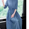 Abiti da festa estate chic solid color cotone abito da donna elegante vestidos de fista a maniche lunghe veste femme o collo abbigliamento da donna