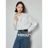 Blouses pour femmes Toyouth Femmes Blusas 2024 Spring Open Slit à manches longues White Basic Shirt Pocket Oversize Woman Blouse