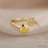 Anillos de boda Smish Double Heart Rings para mujeres Acero inoxidable Circón Heart Love Anillo anillo de dedo ajustable Joyería de Navidad Regalo de boda