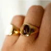 Bands Elegant Vintage Stainless Steel Rings For Women Bohemia Oval Tiger Eye Stone Obsidian Engagement Rings Jewelry