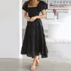 Casual klänningar Kvinnor Summer Solid Color Puffy Sleeve One Shoulder Layered Pleated Floaty Beach Boho Dress Hi Low For Women