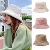 Basker mjuk vinter plysch varm hink hatt för kvinnor tjej solid färg FORDABLE Bred BRIM Panama Cap Outdoor Windproof Tour Basin Hats