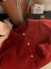 Women's Knits Retro Red Knitted Cardigan 2024 Spring Design Sense Love Single Breasted Flip Collar Sweater Elegant Fashion Coat