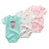 One-Pieces Kiddiezoom 3 PCS / Lot Four Seasons Fashion Unisexe mignon manche courte bébé fille Bodys Softs 100% coton nouveau-né grenouillère