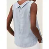 Women's Blouses Top Lapel Sleeveless Solid Color Cotton And Linen Shirt For Women