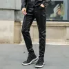 Byxor 2023 Spring Fashion Skinny Men Leather Pants Men Casual Slim Fit Washing Motorcykelbyxor Kamouflage Läderbyxor Abz618