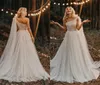 Nytt land Bohemian A Line Wedding Dresses One Shoulder Lace Appliques Pearls Sweep Train Tulle Plus Size Formal Boho Beach Brida7934408