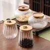 Botellas de almacenamiento de madera tapa de madera lata de vidrio listoso jarro de cocina recipiente de alimentos granos de té