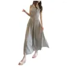 Sıradan Elbiseler Katı Pileli Bem Flowy Kadınlar için Uzun 2024 Yaz Yumuşak Yüz
