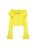 Damesbreien Women 2024 Summer Fashion Zipper Yellow Slim Short Sweaters Girls Turn Down Collar Lange Mouw Casual Elastic gebreide tops