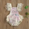 One-Pieces 024M Summer Newborn Baby Girls Crochet Lace Romper Toddler Fly Sleeve Square Collar Tieup Playsuit Embroidery Floral Jumpsuit