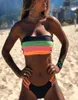 ビキニ2020 Mujer Stripe Print Swimsuit Women Bathing Suit Micro Bikini Set Rainbow Bandeau Beachwear Summer Brazilian Bikini4595784