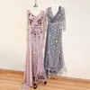Sukienki imprezowe Elegancka Dubai syrenka koronkowa sukienka wieczorowa dla kobiet 2024 Długie rękawy V Szyjka kryształowe szyfonowe spódnica formalna suknia ślubna na balu