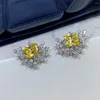 Stud Earrings 2024 Brand Pure 925 Sterling Silver Jewelry Water Drop Flower Design Wedding 4ct Yellow Diamond Sunflower