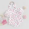 One-Pieces Summer Cute Baby Girls Romper Cotton Valentine's Day Infant Clothes Short Puff Sleeve Heart Print Jumpsuit with Bow Headband Set