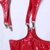 Cosplay Maid Women's Bodysuit Tops Setleri Seksi Wetlook PVC Egzotik Tayt Rol Oyun Kulüp Kıyafetleri Garter Çorap GOE üniforma