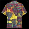 Men's Casual Shirts Designer Hawaii Short Sleeve African Drum Pattern Tops Fashion Streetwear 3d Print Hip-hop Camisa Clothes