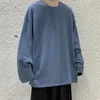 ゆるいスウェットシャツ男性ソリッドTシャツニュートラルストリートウェアファッション女性韓国服コットンプルオーバー長袖Tシャツ男240411