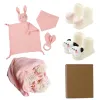 Souginage 6pcs / ensemble Nom-né le nom personnalisé Coton Countreur Baby Cadeau Tassel Baby Couverture + Baby Comfort + Baby Teether + Baby Bib +2 Chaussettes