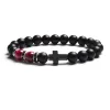 Hilos de moda religión cross hombres mujeres 8 mm de piedra natural ojo de tigre negro ágata mate negro brazalete pulsera elástica joyería