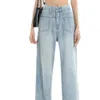 Jeans Womens Summer Thin 2024 Ny liten Tall midja rak ben Casual Wide Leg Pants