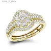 Bands anneaux délicats fleur ronde blanc zircon engagement ensemble mode gold couleur fête anniversaire mariage pour les femmes h240424