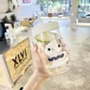 Muggar 380 ml 520 ml Glass Straw Coffee Mug With Lock Cartoon Sticker Portable Water Bottle Gift Tea Drinkware Leak Proof Treal Outdoor Cup