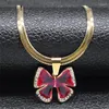 Pendant Necklaces Goth Butterfly Red Black Necklace For Women Rhinestone Stainless Steel Gold Color Chain Jewelry Collier Femme NZZZ396S01