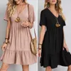 Vestidos casuales básicos elegantes vestidos de mujer de algodón sexy para mujeres 2022 manga corta de manga de manga corta de verano boho