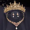 Necklaces Luxury Champagne Crystal Bridal Crown Jewelry Set Princess Queen Tiaras Prom Bride Wedding Earrings Dubai Necklace Set Fashion