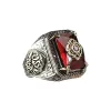 Bands Retro Handmade Turkish Signet Ring for Men Women Ancient Silver Color Carved Eagle Ring Inlaid Red Zircon Punk Motor Biker Ring