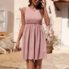 Casual jurken dames mouwloze jurk bemanning geribbeld gebreide hoge taille schattige ruches swing flowy strand zon mini tank kort vestido feminin