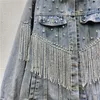 レディースジャケットラインストーンタッセルデニムジャケット女性2024春のヴィンテージ磨き白いゆるいスリミングインヨーロッパの商品ダイヤモンドコート