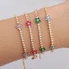 Arrivato arcobaleno cz colorato fiore tennis collegamento bracciale per donne ghiacciate bling bling asfaltato daisy 240423