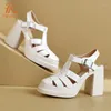 Chaussures habillées Prxdong Marque féminine en cuir authentique Chunky High Heels Platform Summer T-Strap Black Beige Party Wedding