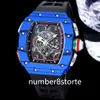 65-01 Blue Carbon Fiber Automatic Mens Watch Swiss Tonneau Wristwatch Sapphire Crystal Waterproof Oversize Sports Watches 5 Colors