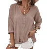 Blouses pour femmes chemise de printemps femme vintage en V boutonné pour un dessus à manches longues respirantes douce avec design à poitrine unique